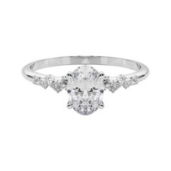 GIA 1,20 Carati Oval Cluster Trellis Solitaire Anello di diamanti in oro bianco 18K