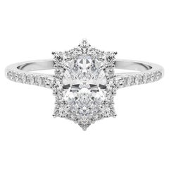 GIA 1.20 Carat Oval Vintage Cathedral Snowflake Halo White Gold Diamond Ring