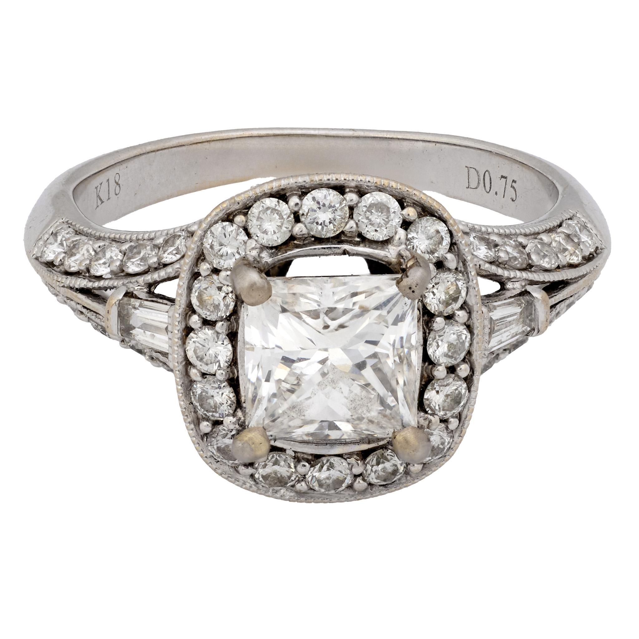 Moderne GIA Bague de fiançailles en or blanc 18 carats diamant taille princesse de 1,20 carat en vente