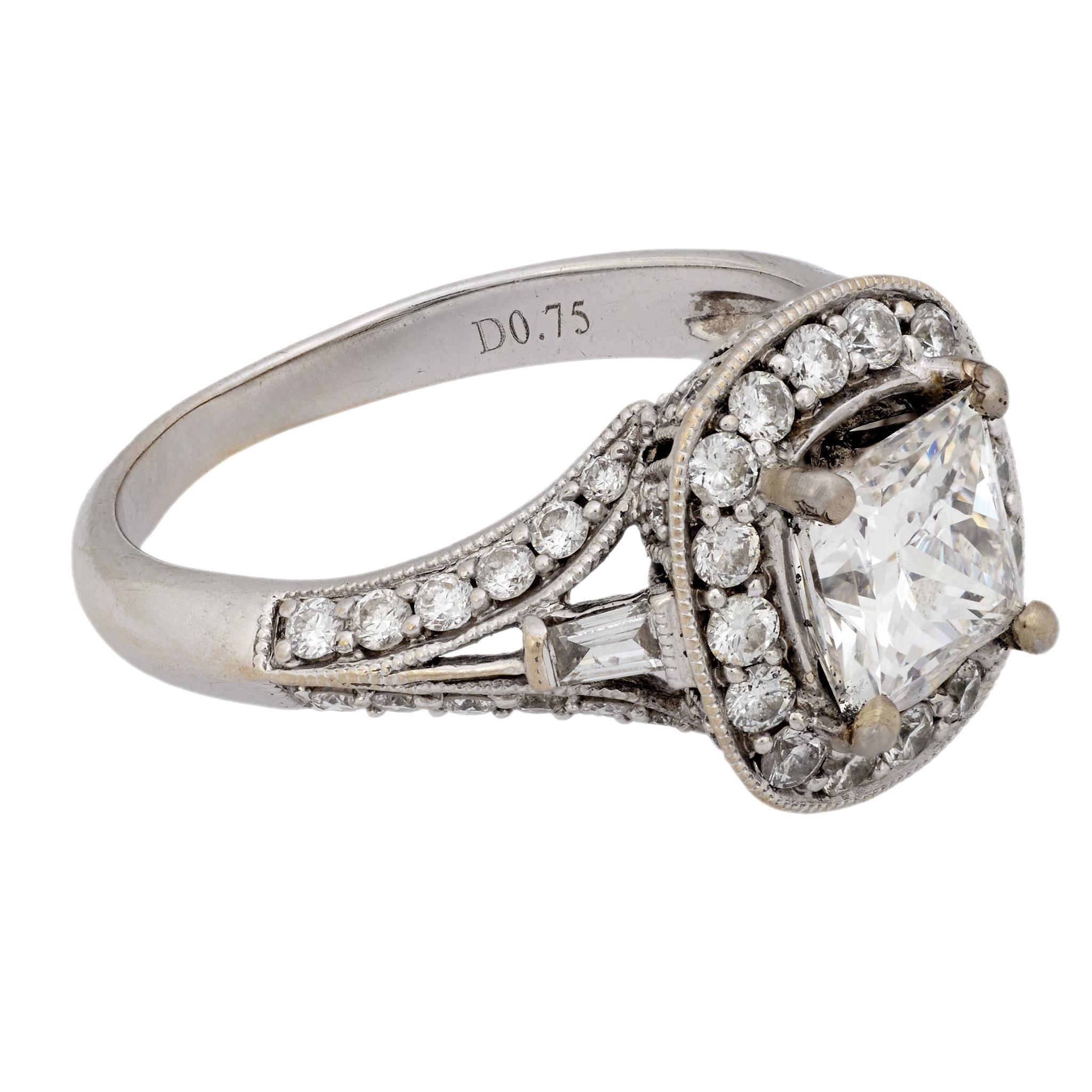 Taille princesse GIA Bague de fiançailles en or blanc 18 carats diamant taille princesse de 1,20 carat en vente
