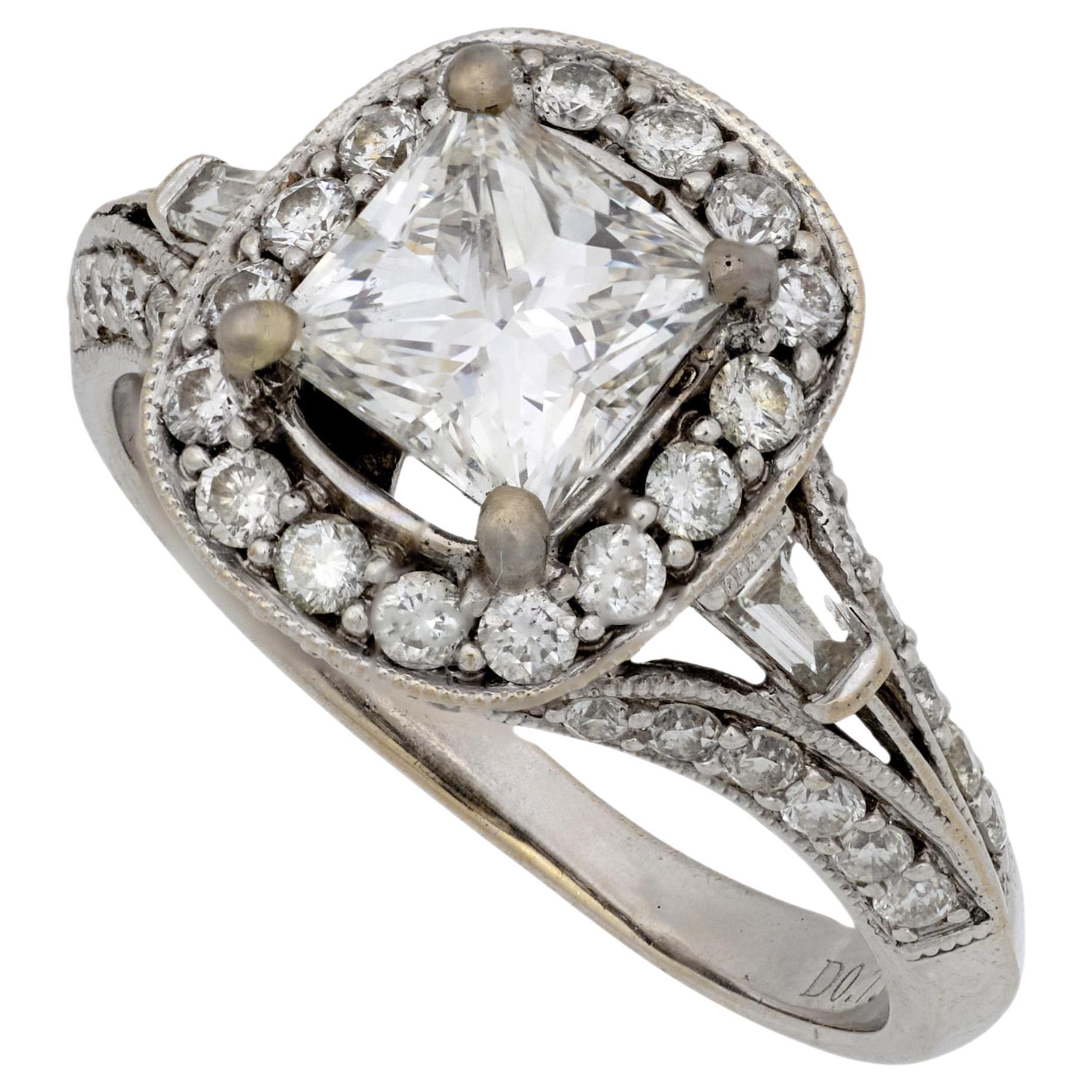 GIA Bague de fiançailles en or blanc 18 carats diamant taille princesse de 1,20 carat en vente