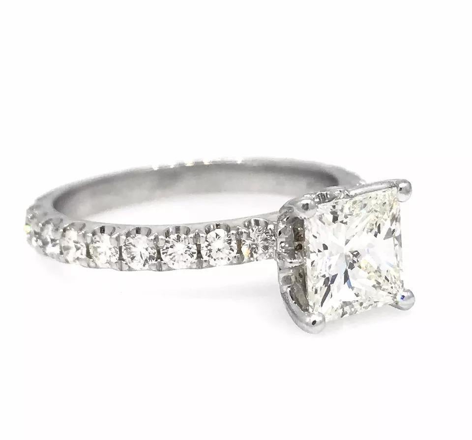 GIA 1.20 carat Princess Cut Diamond J-SI1 in 18k White Gold Diamond Ring In Excellent Condition For Sale In La Jolla, CA