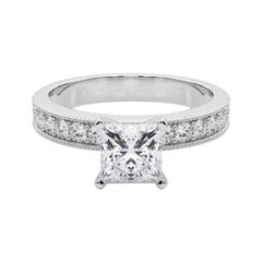 GIA 1.20 Carat Princesse Vintage Milgrain Channel Bague diamant en or blanc 18K