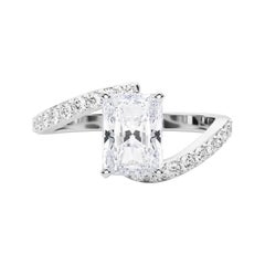 GIA 1.20 Carat Radiant Curved Bypass Pave Shank 18K White Gold Diamond Ring