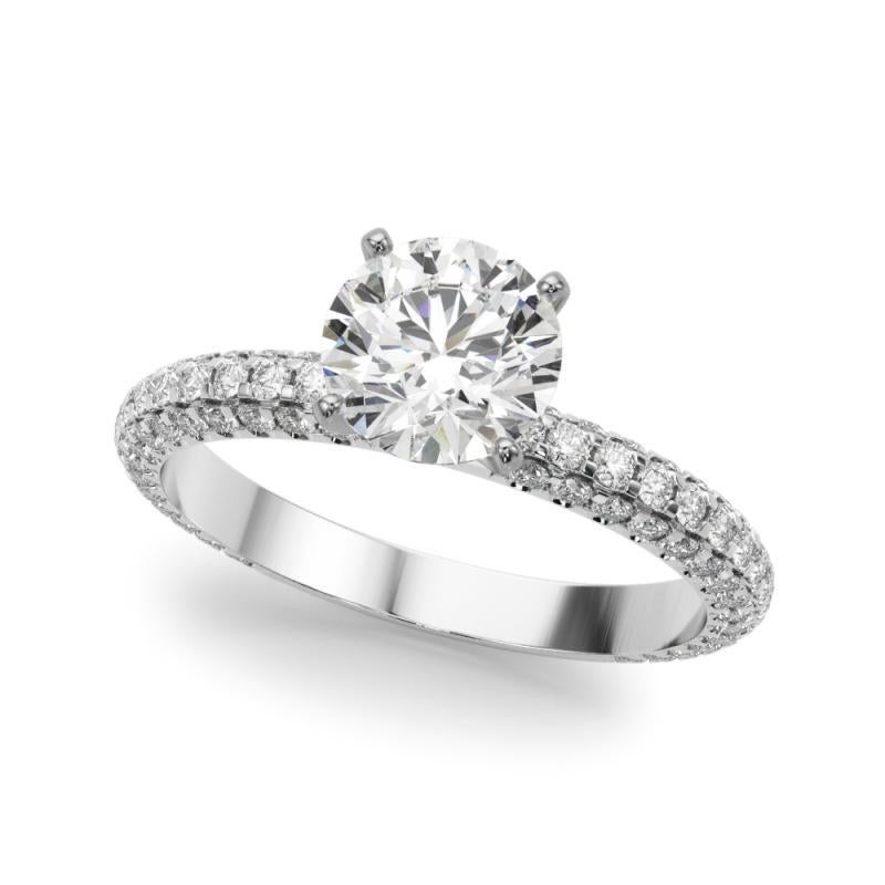 GIA 1,20 Karat Rund Mehrreihig Pave & Solitär  Diamantring