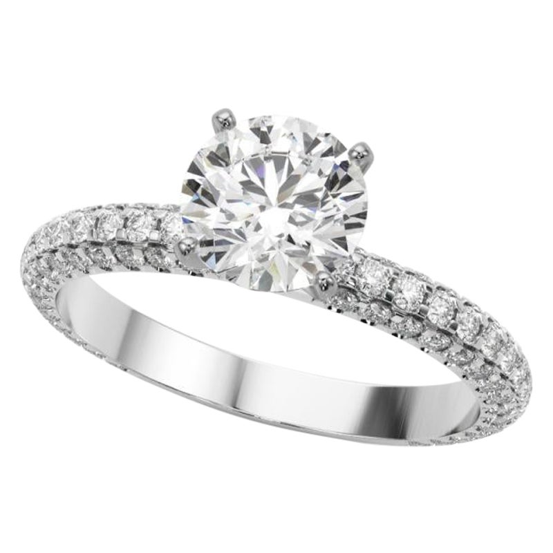 GIA 1.20 Carat Round Multi-Row Pave & Solitaire  Diamond Ring