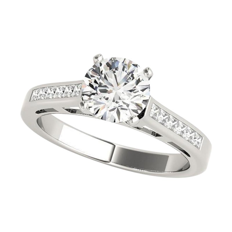 GIA 1.20 Carat Round & Princess Channel Solitaire 18K White Gold Diamond Ring