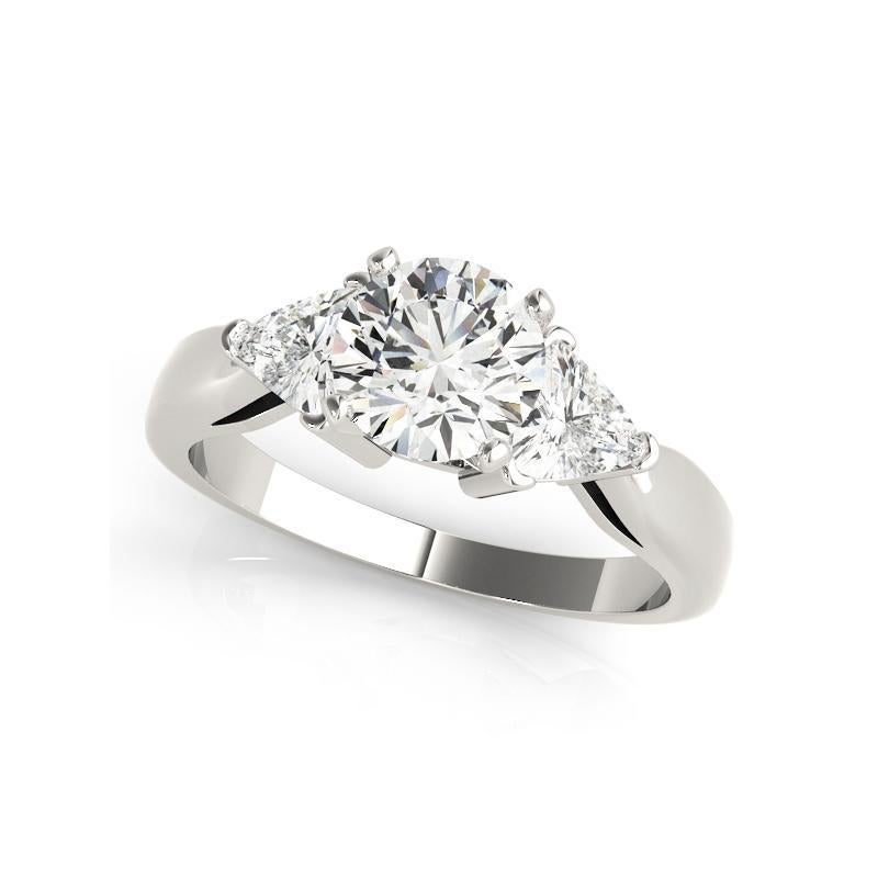 Round Cut GIA 1.20 Carat Round Trillion Cut Three-Stone 18K White Gold Diamond Ring For Sale