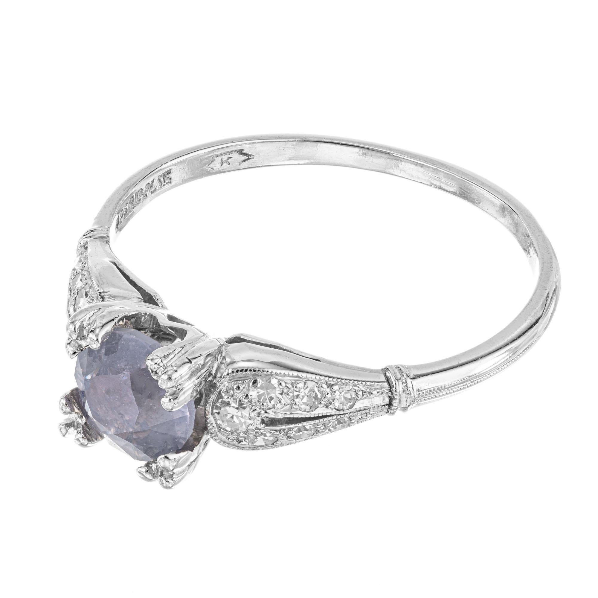 Round Cut GIA 1.20 Carat Montana Sapphire Diamond Platinum Engagement Ring For Sale