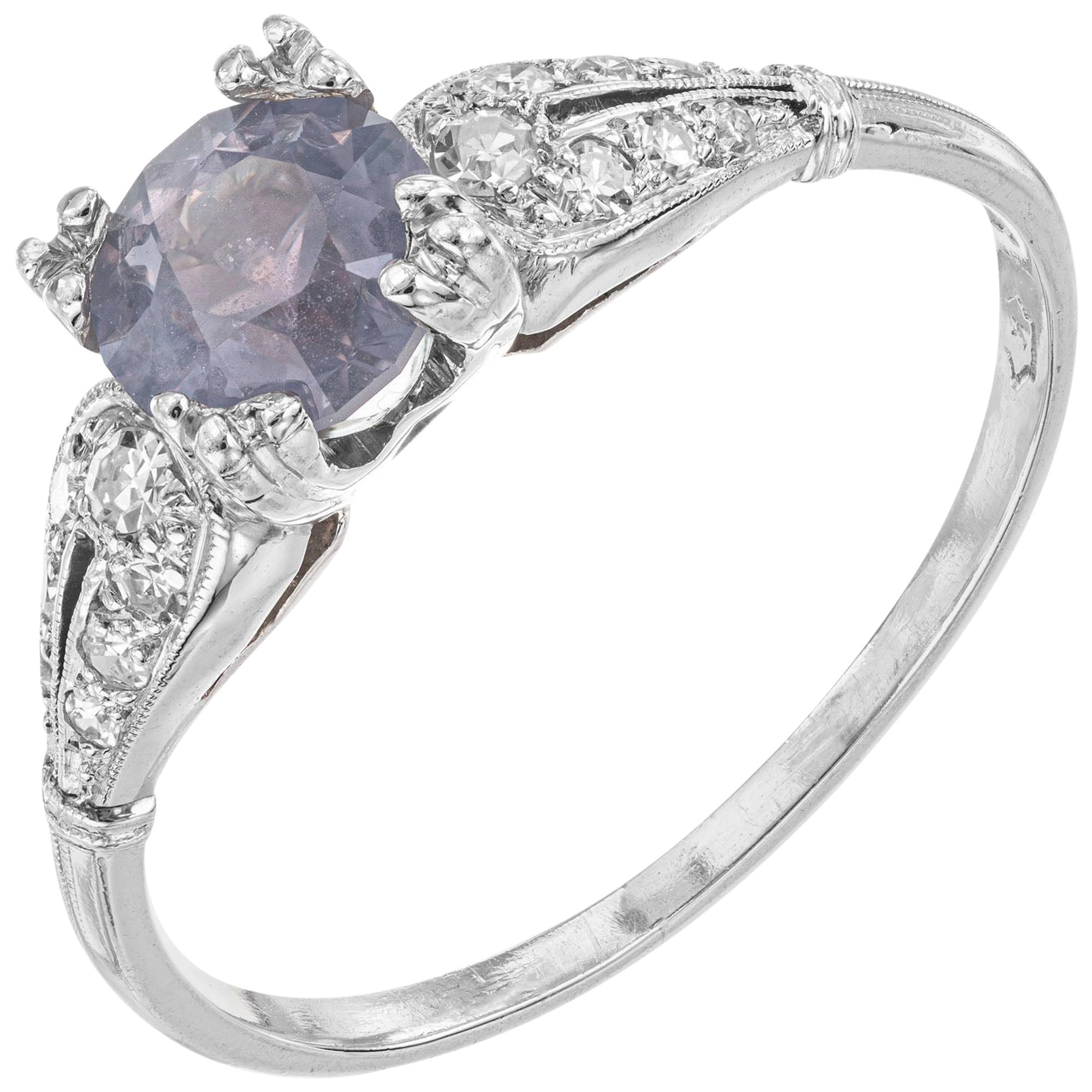 GIA 1.20 Carat Montana Sapphire Diamond Platinum Engagement Ring For Sale