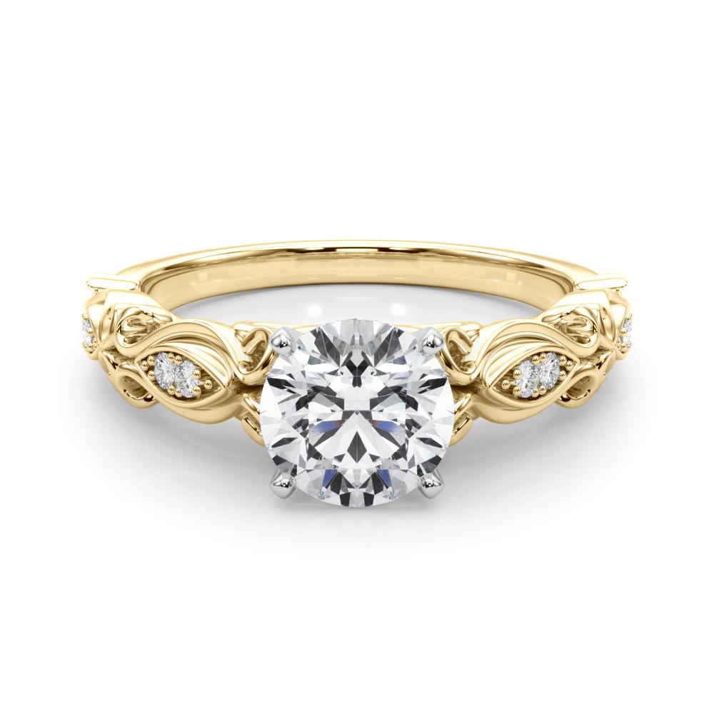 GIA 1.20 Round Vintage Scrolling Ribbon 18K Yellow Gold Diamond Ring 1