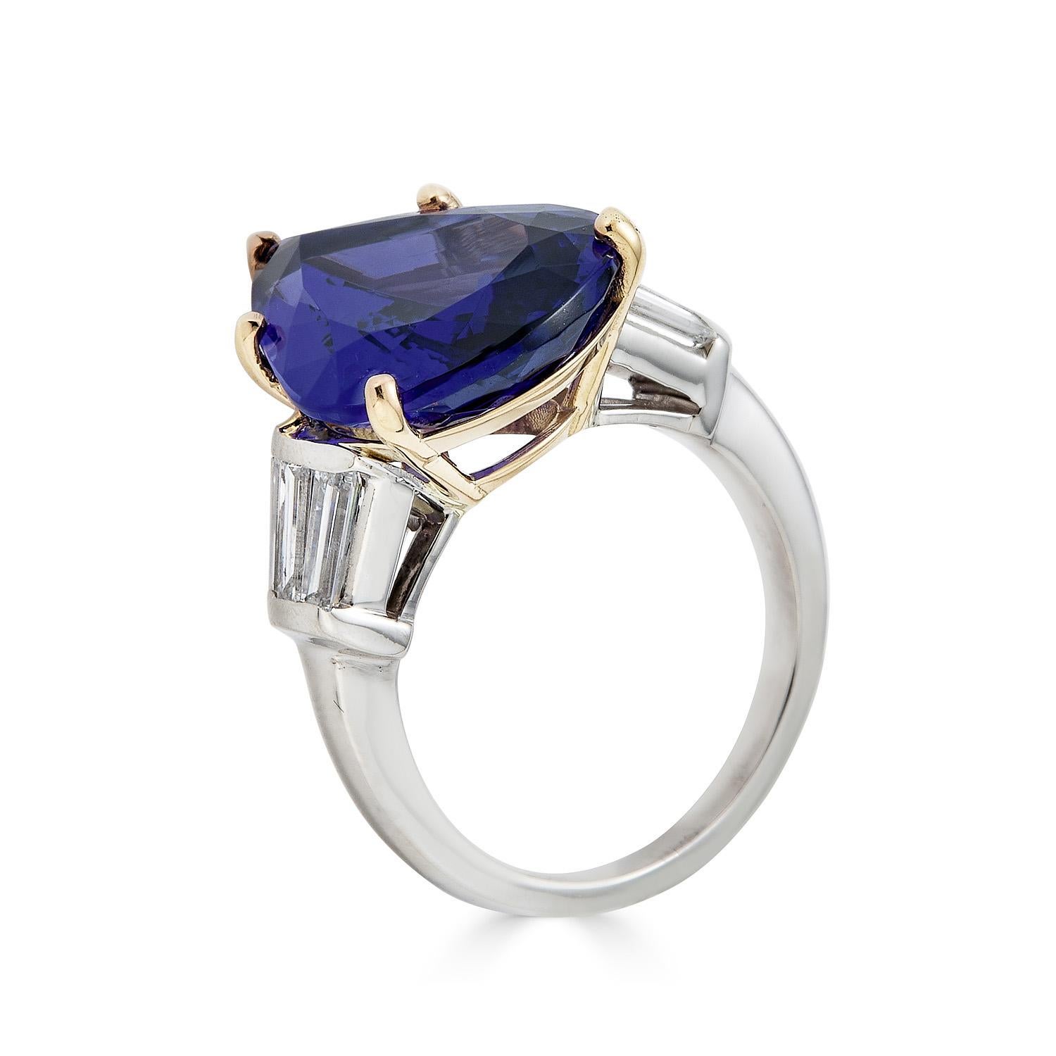 GIA 12.01 Carat Pear Tanzanite Deep AAA Blue Violet Diamond Platinum Ring 9