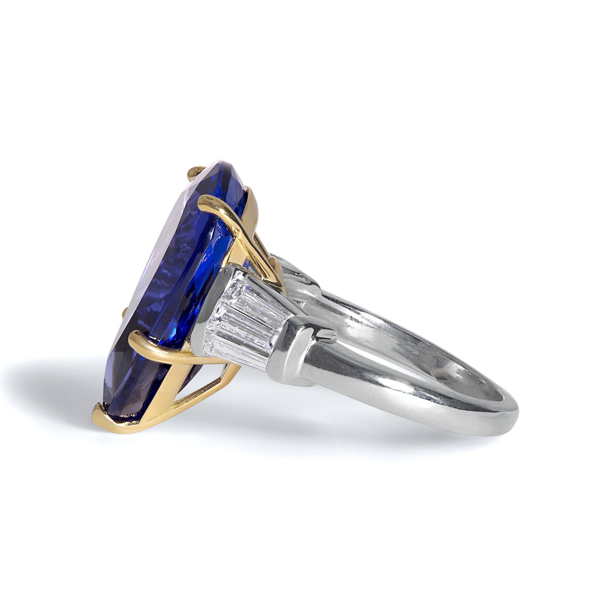 GIA 12.01 Carat Pear Tanzanite Deep AAA Blue Violet Diamond Platinum Ring In Good Condition In New York, NY