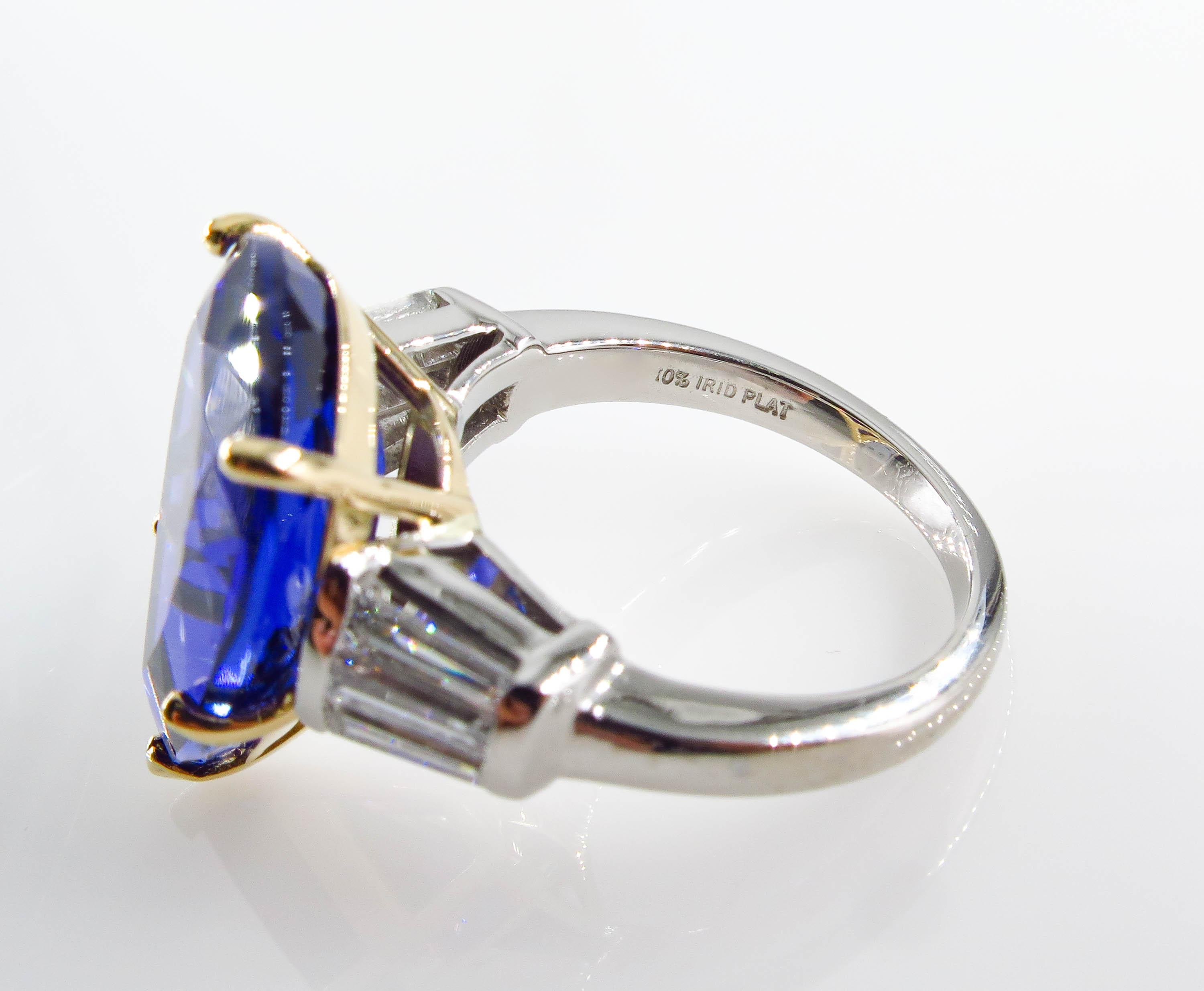 GIA 12.01 Carat Pear Tanzanite Deep AAA Blue Violet Diamond Platinum Ring 10