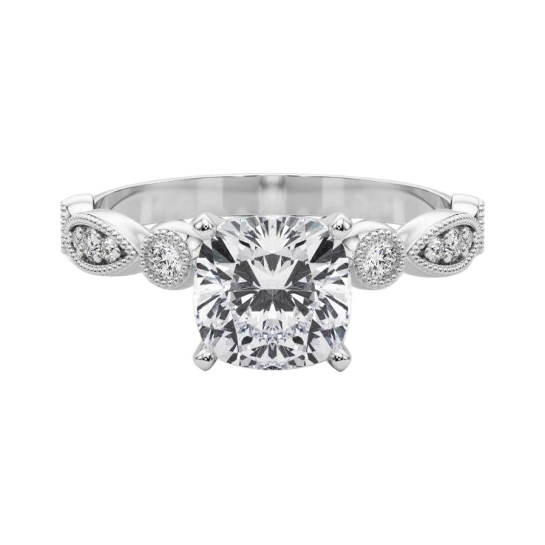 GIA 1,20ct Marquise coussin et rond Milgrain Bague diamant à chaton