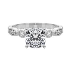 GIA 1,20ct Cuscino Marquise e anello rotondo con castone di diamanti a grana grossa
