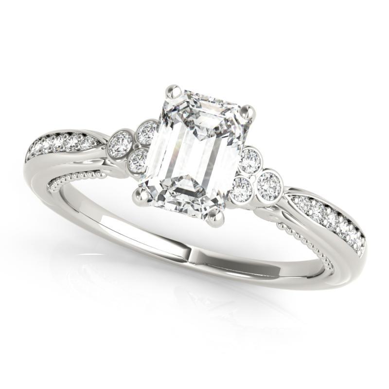 GIA 1,20ct Smaragd Lünette Antik Band Zacken Brücke Diamantring (Smaragdschliff) im Angebot