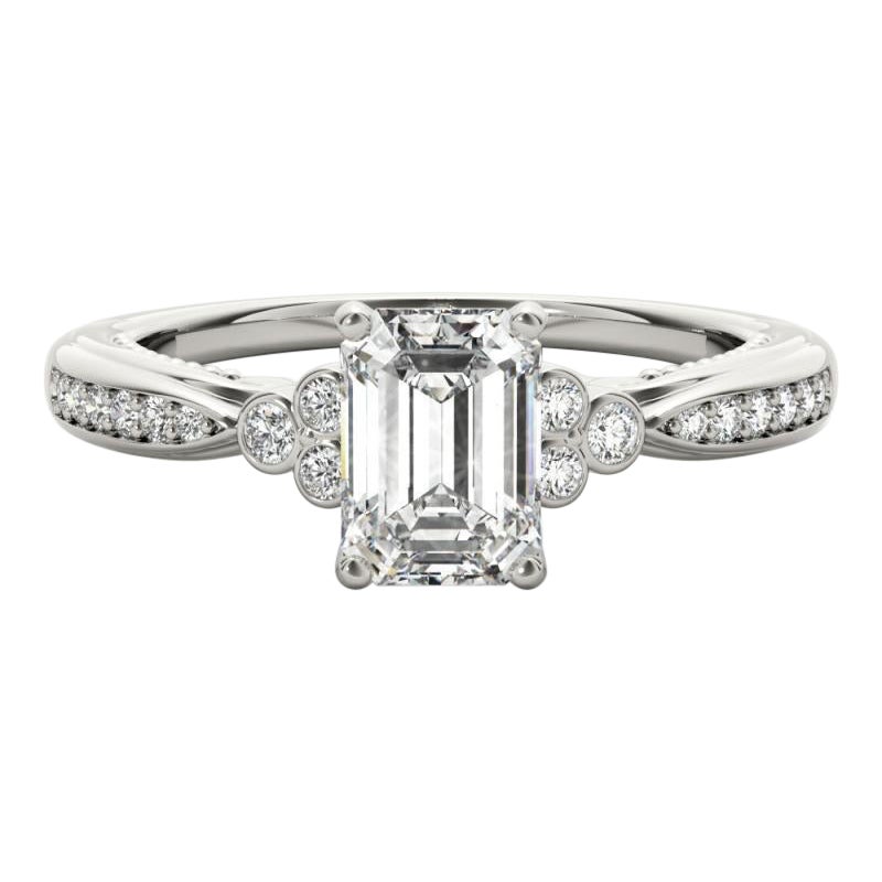 GIA 1.20ct Emerald Bezel Antique Ribbon Prong Bridge White Gold Diamond Ring