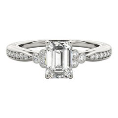 GIA 1.20ct Emerald Bezel Antique Ribbon Prong Bridge White Gold Diamond Ring