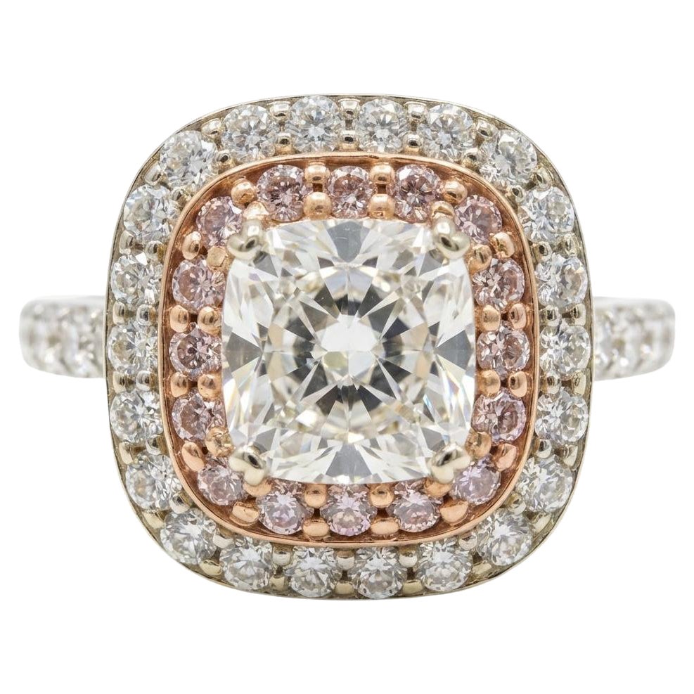 GIA 1.20ct G VS1 Cushion Diamond Double Halo Ring in 14K & 18K Gold For Sale