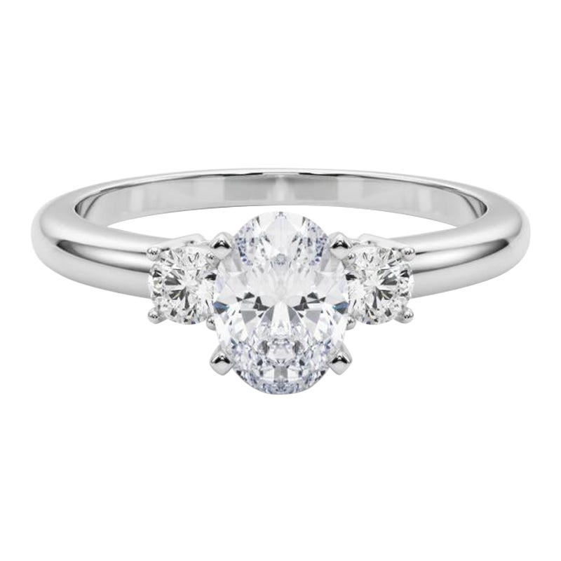 GIA 1,20ct Oval 3-Stein Vergangenheit, Gegenwart & Zukunft 18K Weißgold Diamantring