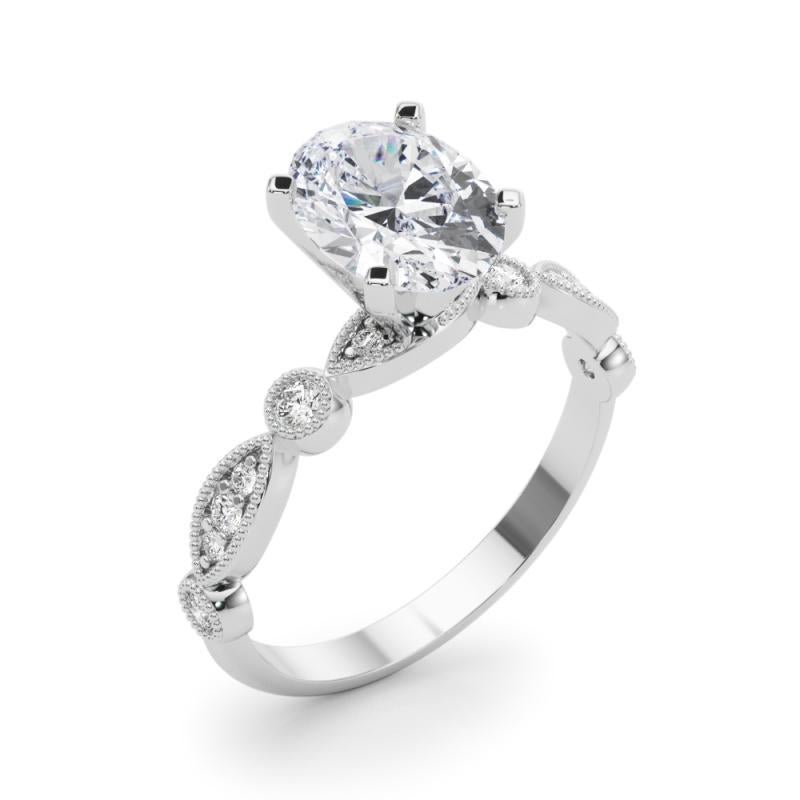 Women's GIA 1.20ct Oval Marquise & Round Milgrain Bezel White Gold Diamond Ring For Sale
