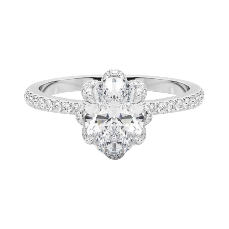 GIA 1.20ct Oval Multi-Petal Flower Bloom Vintage Diamond Ring