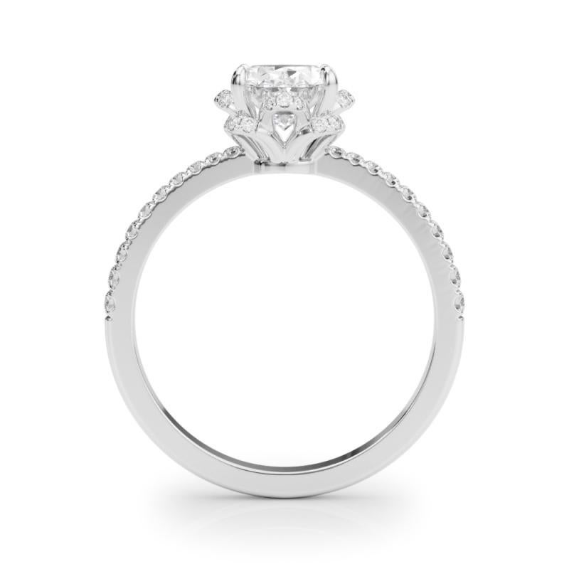 GIA 1,20ct Oval Multi-Petal Flower Bloom Vintage Weißgold Diamantring im Zustand „Neu“ im Angebot in New York, NY