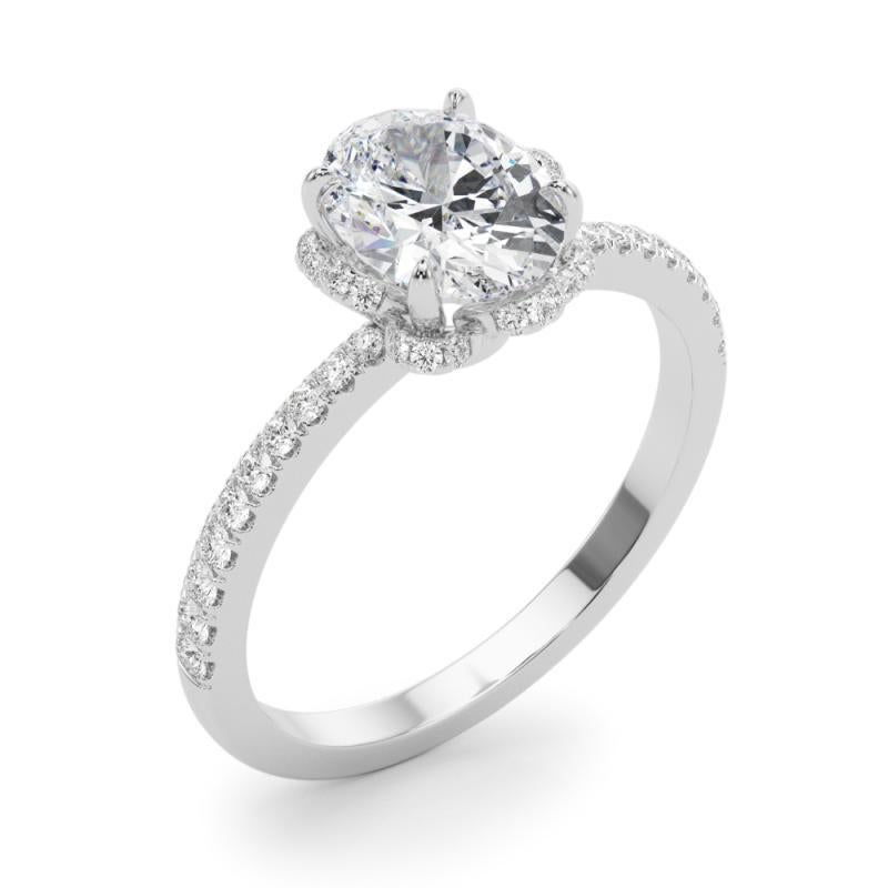 GIA 1,20ct Oval Multi-Petal Flower Bloom Vintage Weißgold Diamantring Damen im Angebot