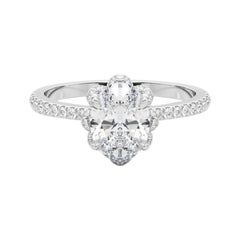 GIA 1,20ct Anello di diamanti ovali a fiore multiplo in oro bianco vintage