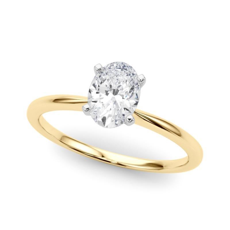 Taglio ovale GIA 1,20ct Oval Prong Set Solitaire Slim Band in oro giallo 18K Diamond in vendita