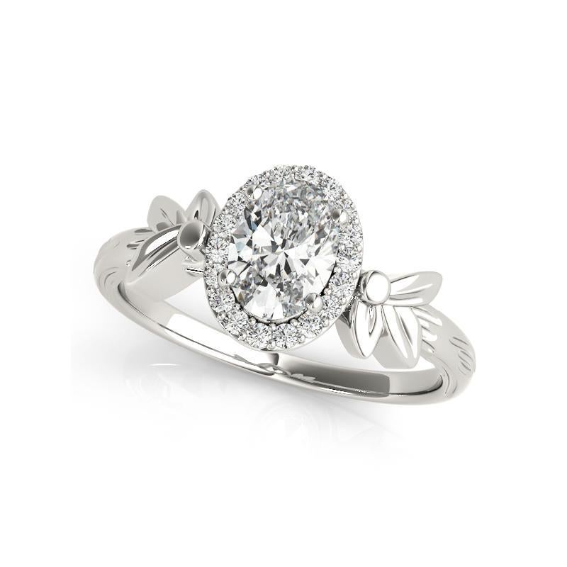 Taille ovale GIA 1.20ct Solitaire ovale Bague diamant feuille de jardin en vente