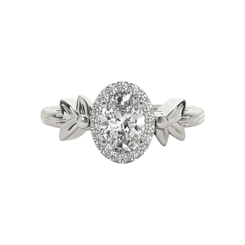 GIA 1.20ct Solitaire ovale Bague diamant feuille de jardin