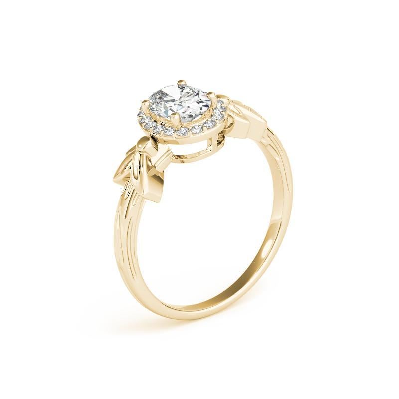 Bague en or jaune GIA 1,20ct solitaire ovale avec feuille de jardin taillée en diamant Pour femmes en vente