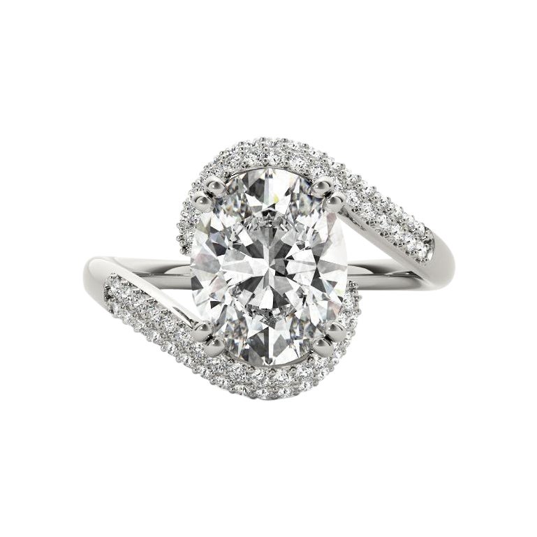 GIA 1.20ct Oval Solitaire & Pave Curved Shank Bague diamant en or blanc 18K