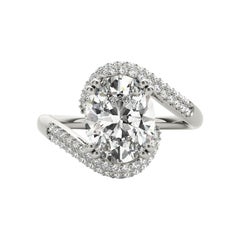 GIA 1.20ct Oval Solitaire & Pave Curved Shank 18K White Gold Diamond Ring