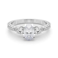 GIA 1.20ct Oval Three-Stone with Diamond Shank 18K White Gold Diamond Ring (bague en or blanc à diamants de 1.20ct)
