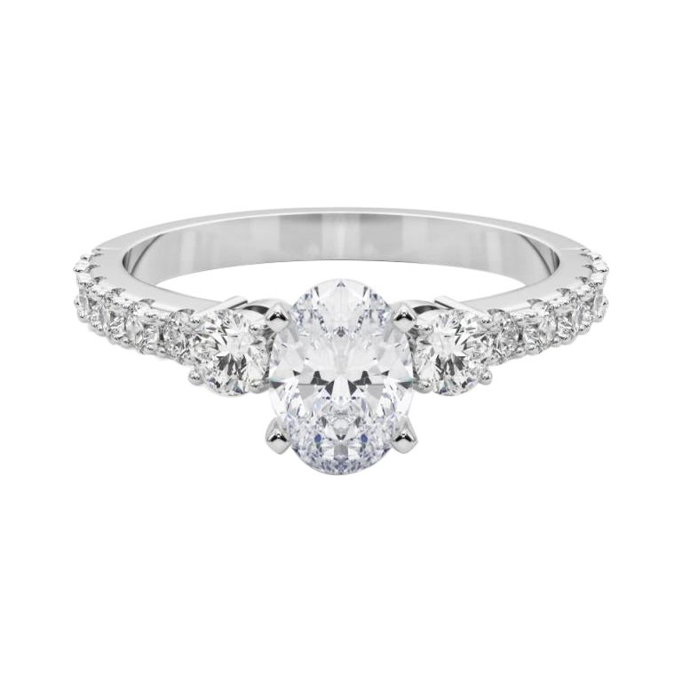 GIA 1.20ct Oval Three-Stone with Diamond Shank 18K White Gold Diamond Ring (bague en or blanc à diamants de 1.20ct)