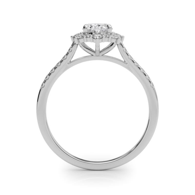 GIA 1,20ct Anello ovale vintage con fiocco di neve e aureola in oro bianco In condizioni Nuovo in vendita a New York, NY