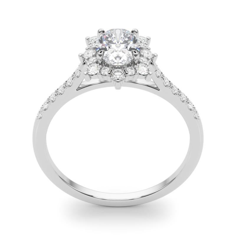 Donna GIA 1,20ct Anello ovale vintage con fiocco di neve e aureola in oro bianco in vendita