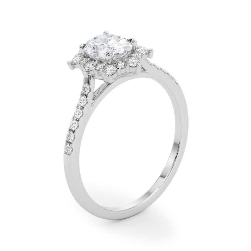 GIA 1,20ct Anello ovale vintage con fiocco di neve e aureola in oro bianco in vendita 1