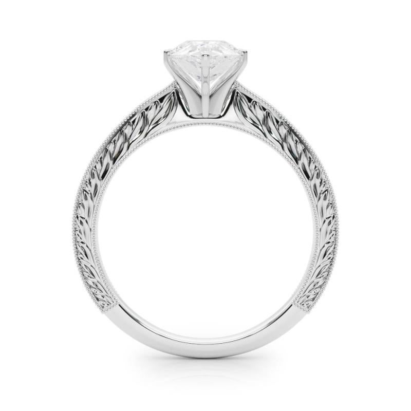 GIA 1.20ct Pear Classic Solitaire Antique Gravé Bague diamant en or blanc Neuf - En vente à New York, NY