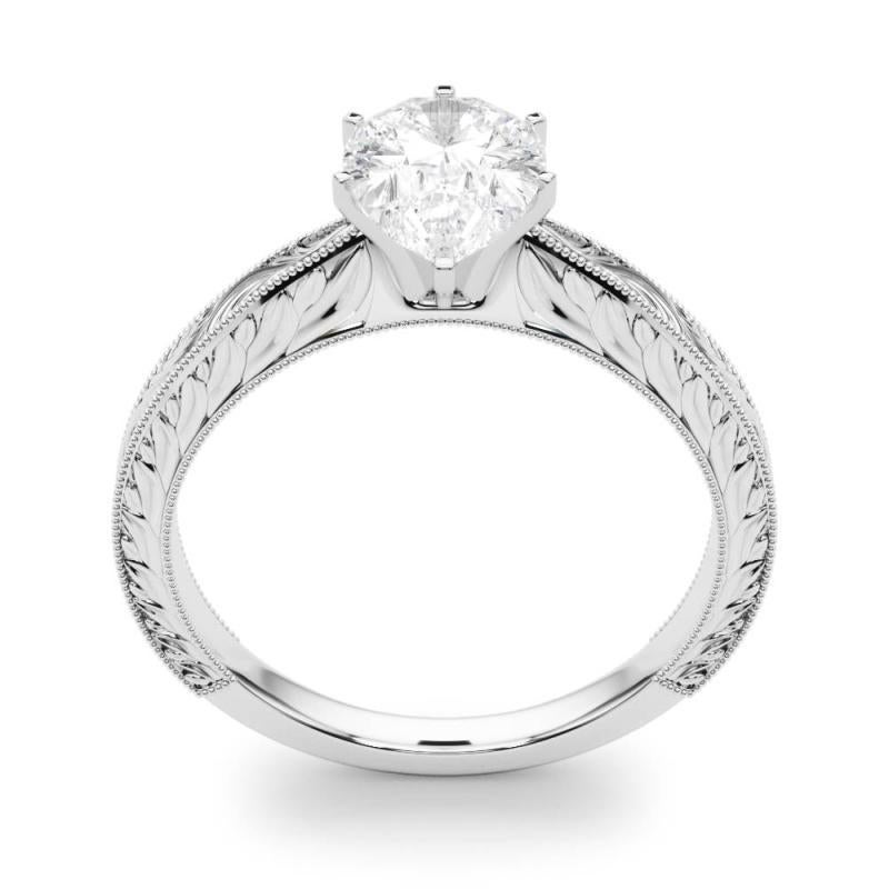 GIA 1.20ct Pear Classic Solitaire Antique Gravé Bague diamant en or blanc Pour femmes en vente