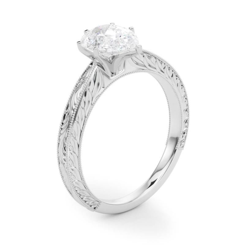 GIA 1.20ct Pear Classic Solitaire Antique Gravé Bague diamant en or blanc en vente 1