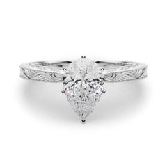 GIA 1.20ct Pear Classic Solitaire Antique Gravé Bague diamant en or blanc