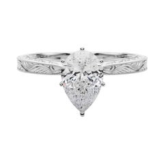 GIA 1.20ct Pear Classic Solitaire Antique Gravé Bague diamant en or blanc