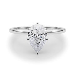 GIA Anillo de diamantes de oro blanco de 18 quilates con solitario engastado y banda delgada de pera de 1,20 quilates