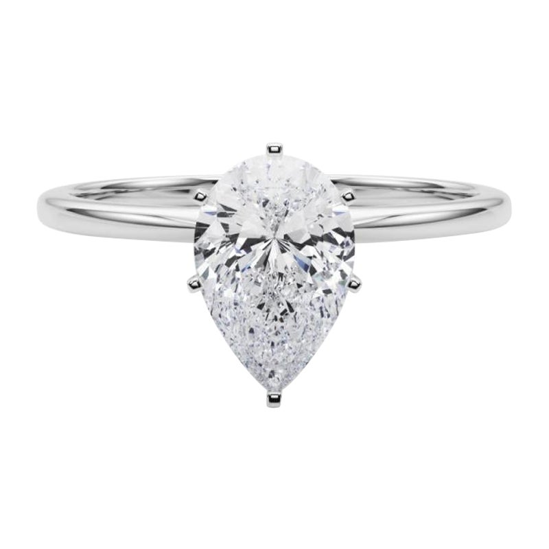 GIA 1,20ct Pear Slim Band Prong Set Solitaire in oro bianco 18K Diamond Ring