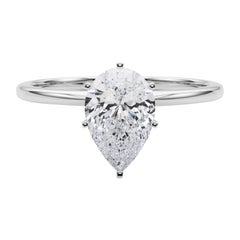 GIA 1,20ct Pear Slim Band Prong Set Solitaire in oro bianco 18K Diamond Ring