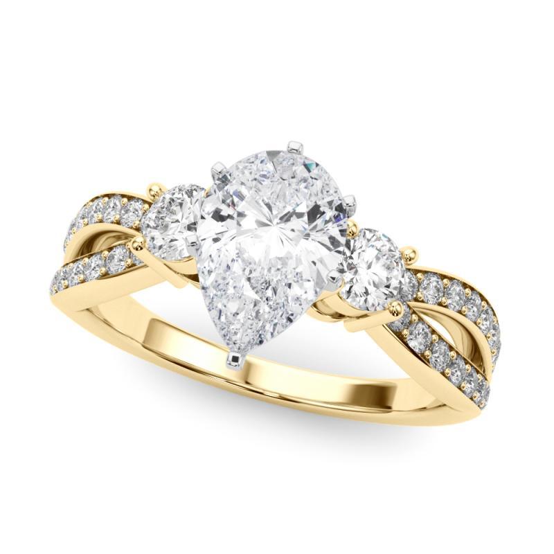 GIA 1,20ct Pear Three-Stone Split Shank Pave 18K Gelbgold Diamantring (Tropfenschliff) im Angebot